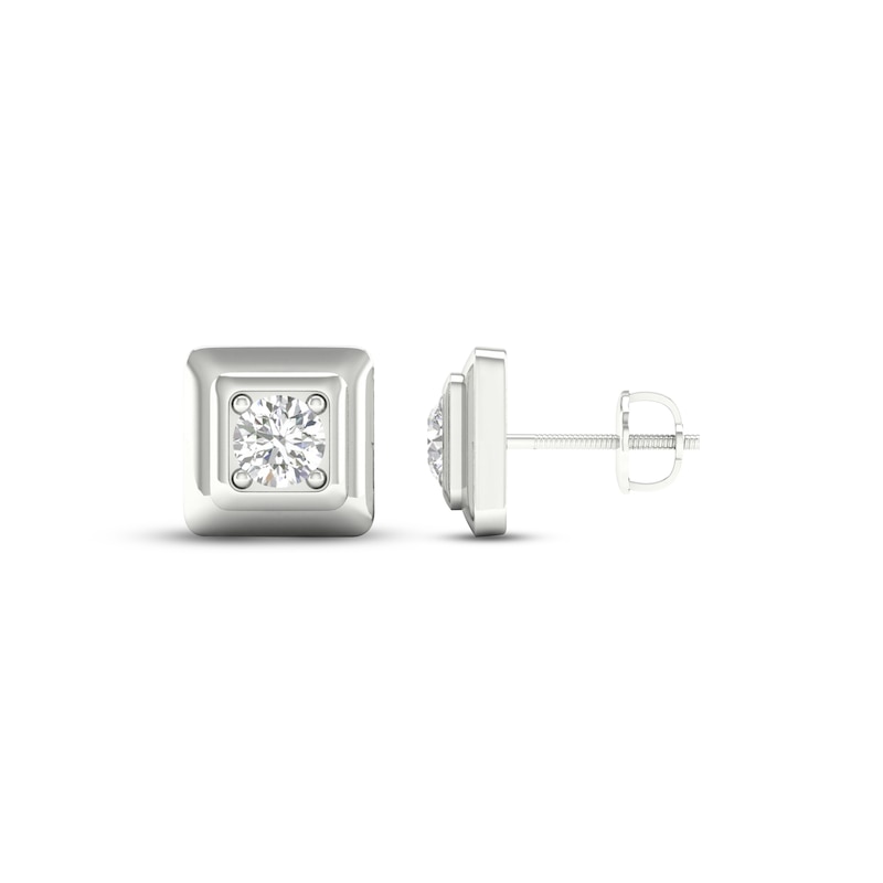 Men's Lab-Created Diamonds by KAY Square Stud Earrings 1 ct tw Round-cut 14K White Gold