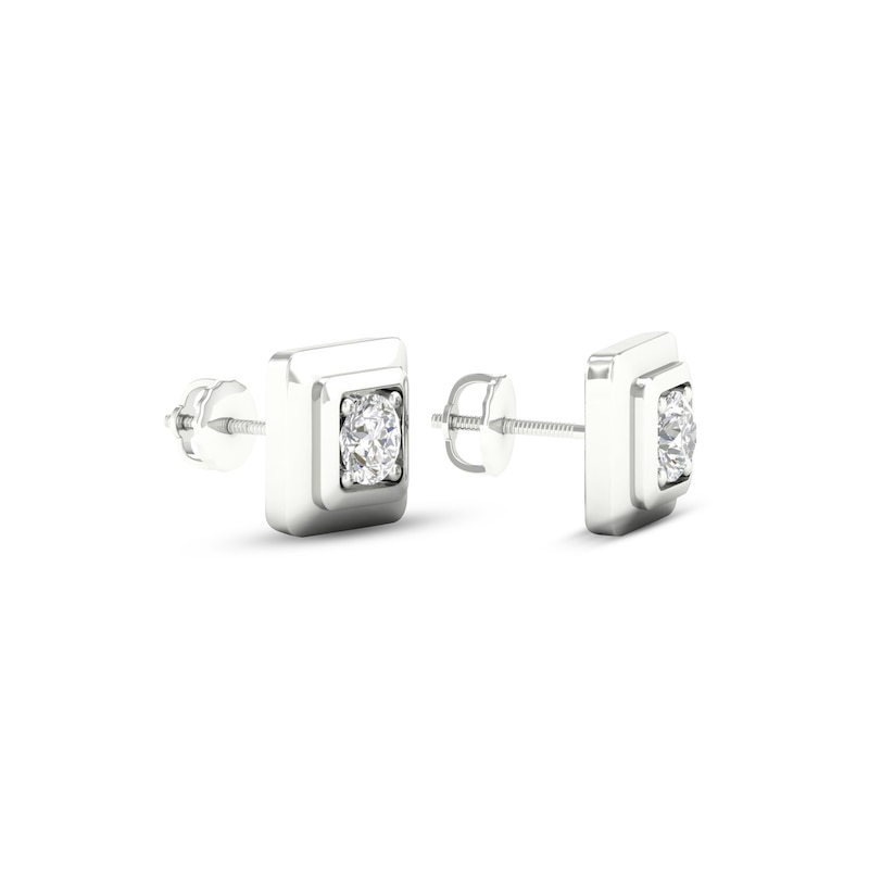 Men's Lab-Created Diamonds by KAY Square Stud Earrings 1 ct tw Round-cut 14K White Gold