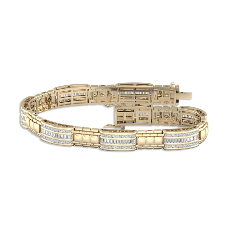 Main Image 1 of Men's Link Bracelet 3 ct tw Baguette & Round-cut 10K Yellow Gold 8.5&quot;