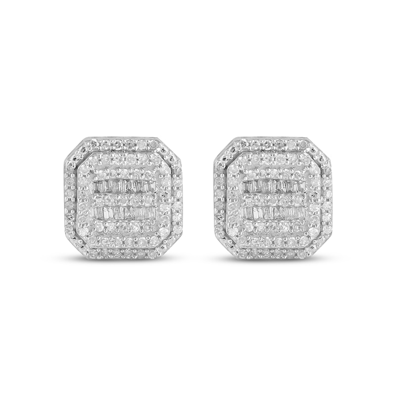 Men's Diamond Octagon Earrings 1/2 ct tw Round & Baguette-cut 10K White ...
