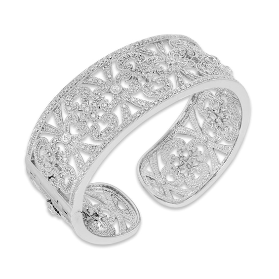 Diamond Filigree Cuff Bangle Bracelet 1/2 ct tw Round-cut Sterling Silver