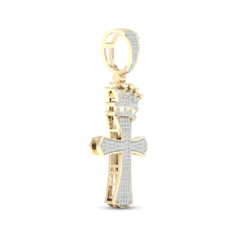 Main Image 2 of Men's Diamond Slanted Crown Cross Charm 1/2 ct tw 10K Yellow Gold