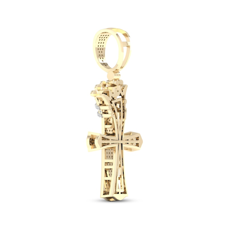 Main Image 4 of Men's Diamond Slanted Crown Cross Charm 1/2 ct tw 10K Yellow Gold