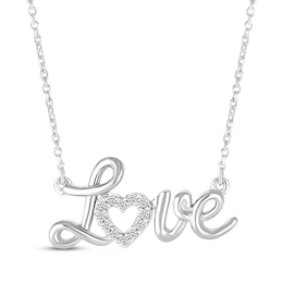 Diamond &quot;Love&quot; Necklace 1/20 ct tw Sterling Silver 18”