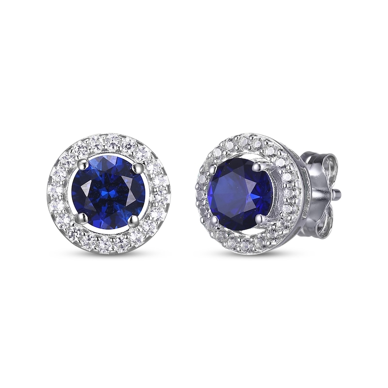 Main Image 3 of Round-Cut Blue & White Lab-Created Sapphire Stud & Hoop Earrings Gift Set Sterling Silver