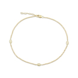 Round-Cut Diamond Evil Eye Anklet 1/10 ct tw 10K Yellow Gold 10.75&quot;