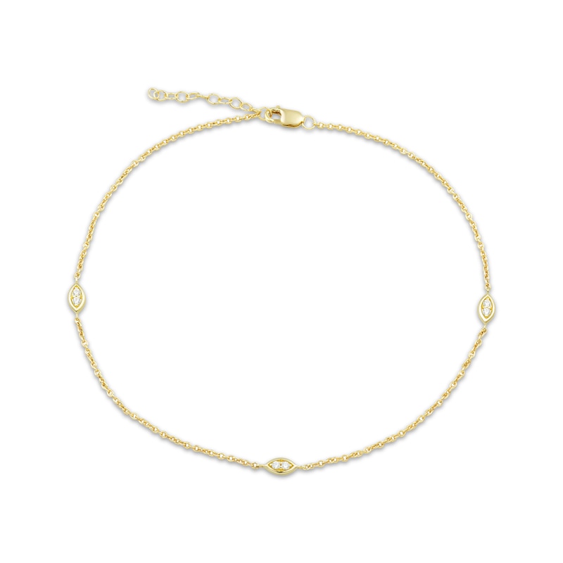 Round-Cut Diamond Evil Eye Anklet 1/10 ct tw 10K Yellow Gold 10.75"