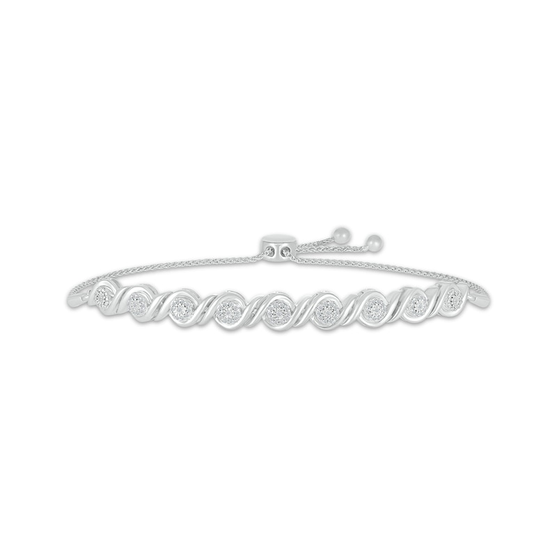 Main Image 1 of Round-Cut Diamond Link Bolo Bracelet 1/4 ct tw Sterling Silver 9.5&quot;