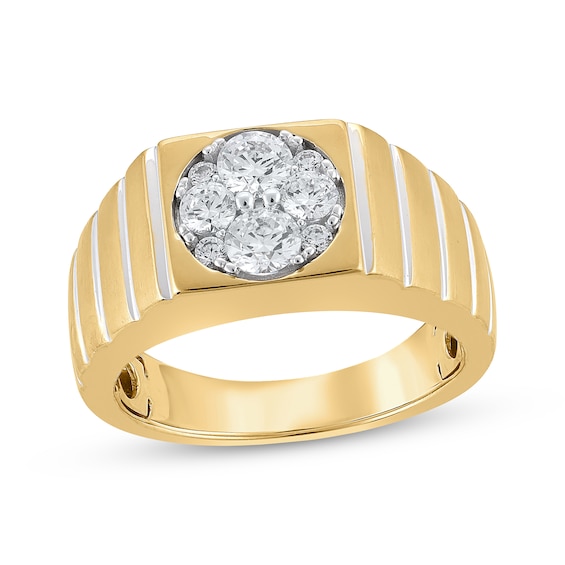 Men’s Round-Cut Diamond Signet Ring 1 ct tw 14K Yellow Gold
