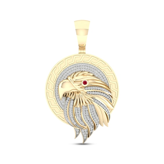 Men's Diamond & Lab-Created Ruby Eagle Head Medallion Charm 1/2 ct tw 10K Yellow Gold