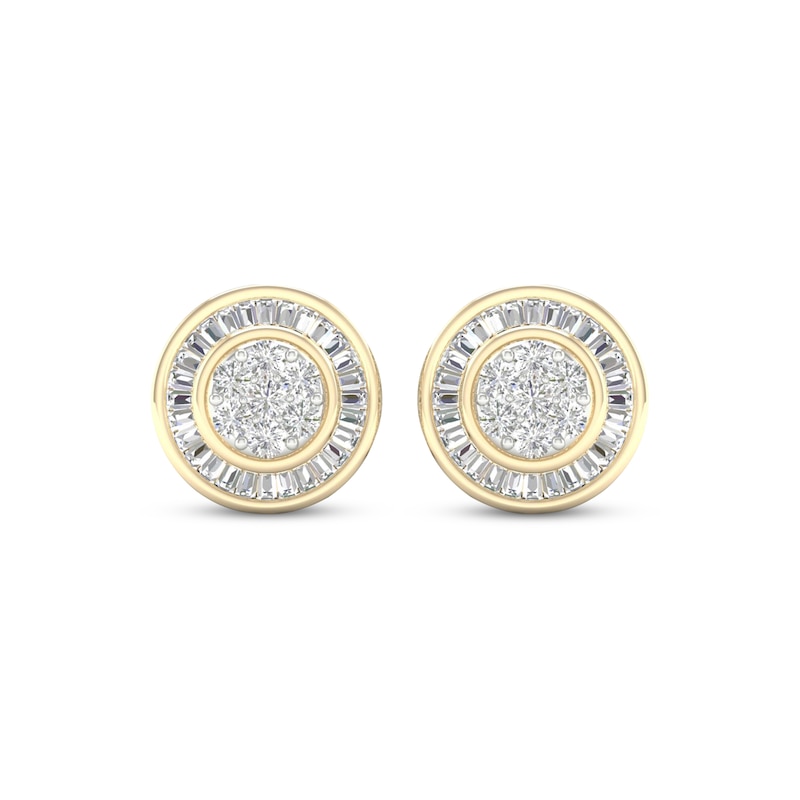 Main Image 2 of Men's Baguette & Round-Cut Circle Stud Earrings 1/2 ct tw 10K Yellow Gold