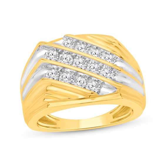 Men's Diamond Three-Row Diagonal Ring 1 ct tw 10K Yellow Gold