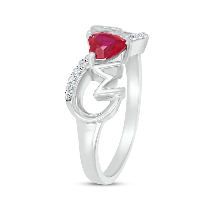 Main Image 2 of Heart-Shaped Lab-Created Ruby & White Lab-Created Sapphire &quot;Mom&quot; Infinity Ring Sterling Silver