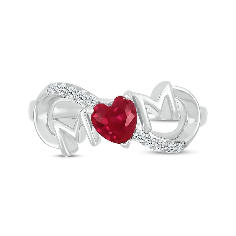 Main Image 4 of Heart-Shaped Lab-Created Ruby & White Lab-Created Sapphire &quot;Mom&quot; Infinity Ring Sterling Silver