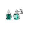 Thumbnail Image 0 of Cushion-Cut Lab-Created Emerald & White Lab-Created Sapphire Earrings Sterling Silver