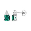 Thumbnail Image 2 of Cushion-Cut Lab-Created Emerald & White Lab-Created Sapphire Earrings Sterling Silver