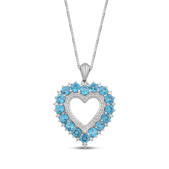 Swiss Blue Topaz & White Lab-Created Sapphire Heart Necklace Sterling Silver 18"