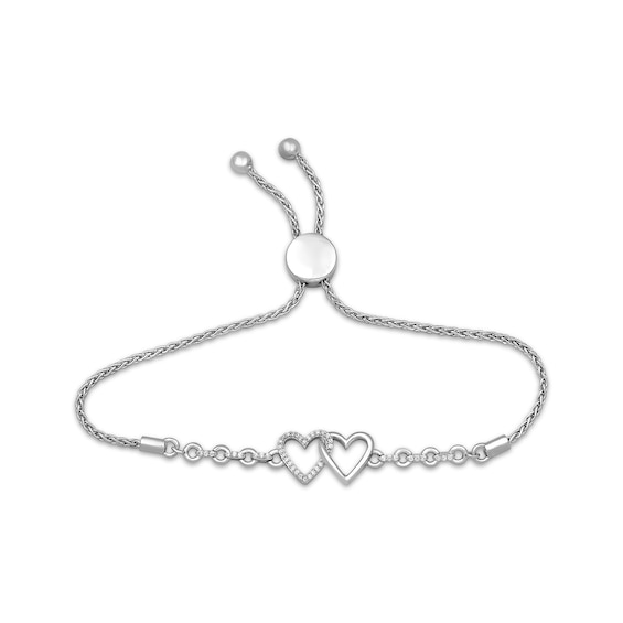 Diamond Heart Bolo Bracelet 1/8 ct tw Sterling Silver