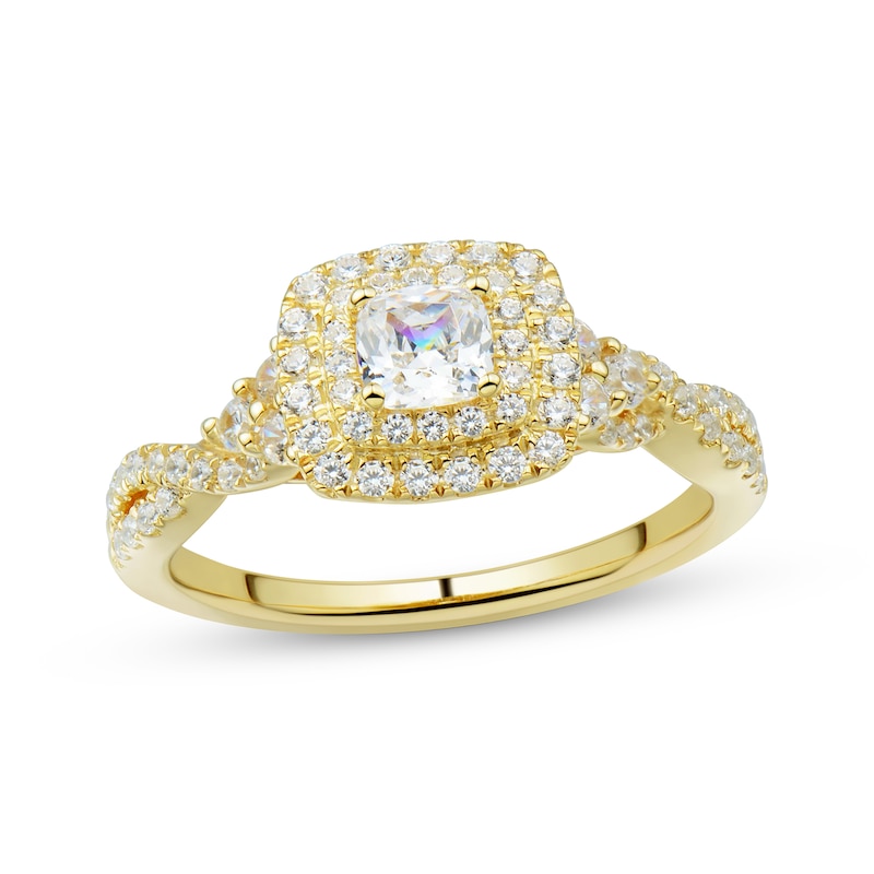 Main Image 1 of Cushion-Cut Diamond Double Frame Engagement Ring 1 ct tw 14K Yellow Gold