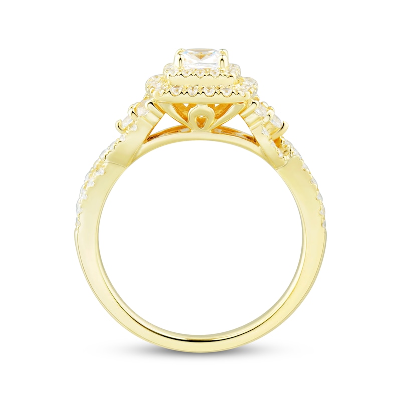 Main Image 2 of Cushion-Cut Diamond Double Frame Engagement Ring 1 ct tw 14K Yellow Gold