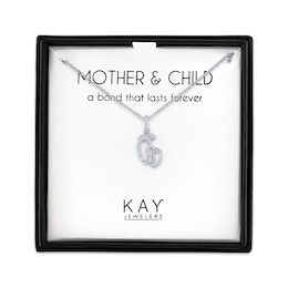 Diamond Accent Mom & Baby Feet Necklace Sterling Silver 18&quot;