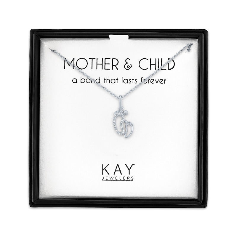 Main Image 1 of Diamond Accent Mom & Baby Feet Necklace Sterling Silver 18&quot;