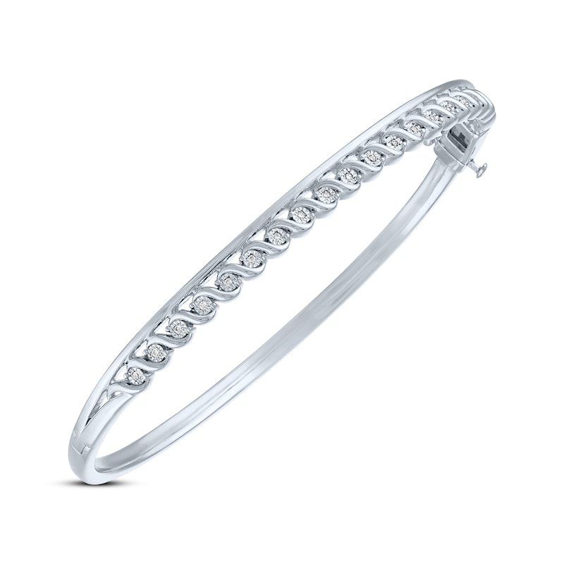Diamond S-Link Hinged Bangle Bracelet 1/20 ct tw Sterling Silver