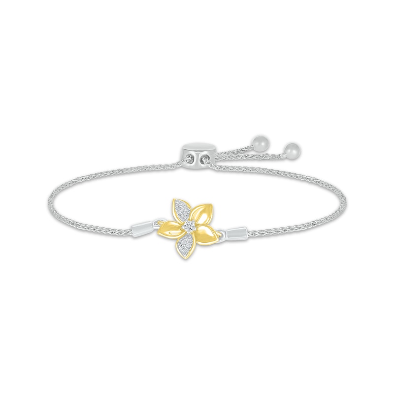 Main Image 1 of Diamond Flower Bolo Bracelet 1/8 ct tw Sterling Silver & 10K Yellow Gold