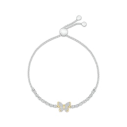 Diamond Butterfly Bolo Bracelet 1/4 ct tw Sterling Silver & 10K Yellow Gold