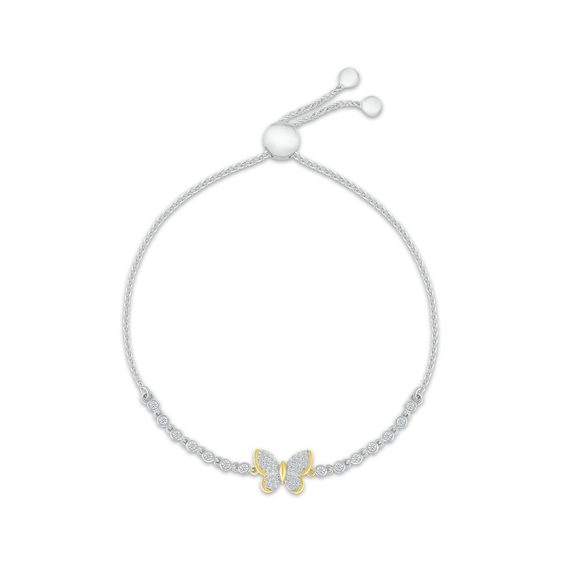 Main Image 1 of Diamond Butterfly Bolo Bracelet 1/4 ct tw Sterling Silver & 10K Yellow Gold