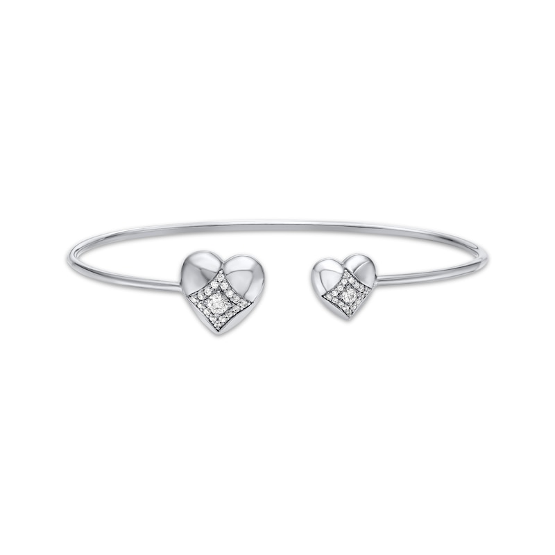 Main Image 1 of Diamond Inset Double Heart Cuff Bracelet 1/3 ct tw 10K White Gold