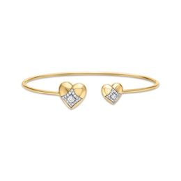 Diamond Inset Double Heart Cuff Bracelet 1/3 ct tw 10K Yellow Gold
