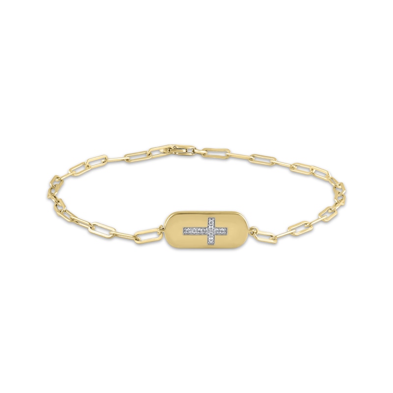 Main Image 1 of Diamond Sideways Cross Quinceañera Paperclip Bracelet 1/20 ct tw 10K Yellow Gold 7.5&quot;