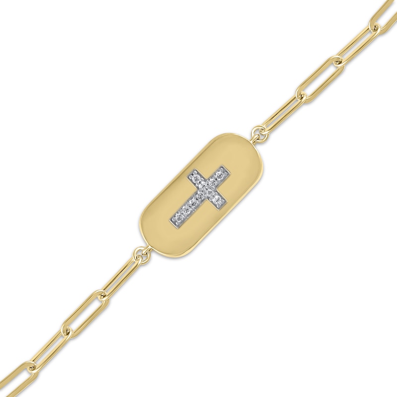 Main Image 3 of Diamond Sideways Cross Quinceañera Paperclip Bracelet 1/20 ct tw 10K Yellow Gold 7.5&quot;