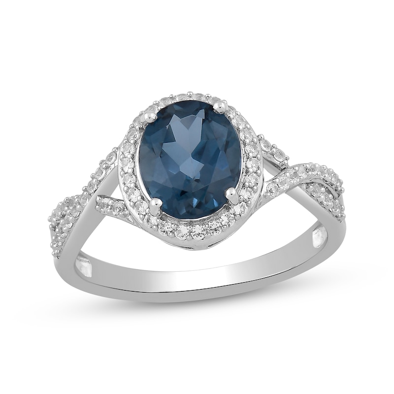 Main Image 1 of Oval-Cut London Blue Topaz & White Lab-Created Sapphire Ring Sterling Silver