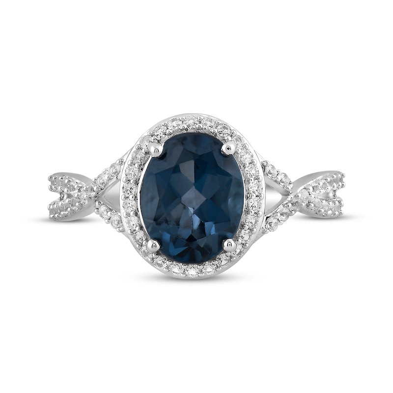 Main Image 3 of Oval-Cut London Blue Topaz & White Lab-Created Sapphire Ring Sterling Silver