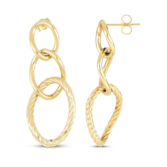 Triple Loop Twist Drop Earrings 14K Yellow Gold