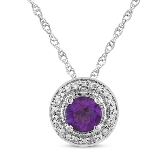 Amethyst & Diamond Accent Necklace Sterling Silver 18"