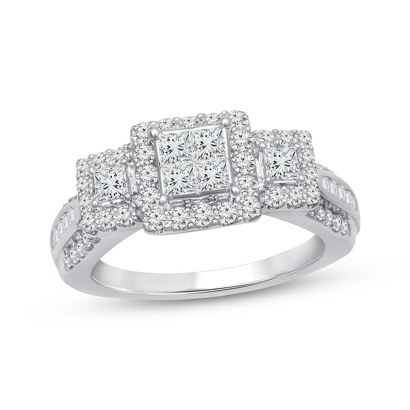 Main Image 1 of Princess & Baguette-Cut Diamond Engagement Ring 1 ct tw 10K White Gold