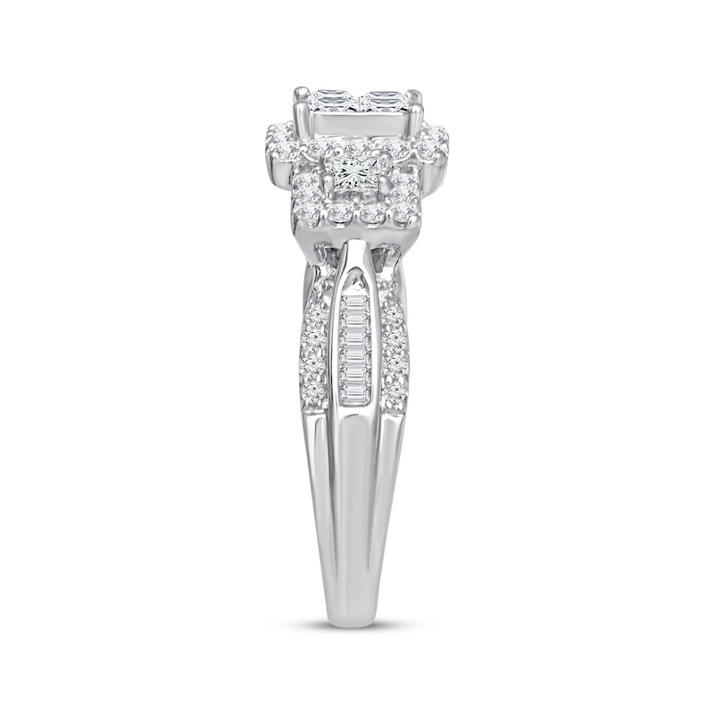 Main Image 2 of Princess & Baguette-Cut Diamond Engagement Ring 1 ct tw 10K White Gold