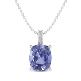 Cushion-Cut Blue Lab-Created Sapphire & White Lab-Created Sapphire Necklace Sterling Silver 18&quot;