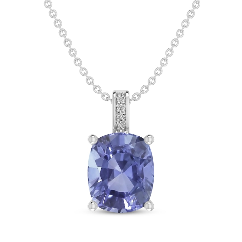 Main Image 1 of Cushion-Cut Blue Lab-Created Sapphire & White Lab-Created Sapphire Necklace Sterling Silver 18&quot;