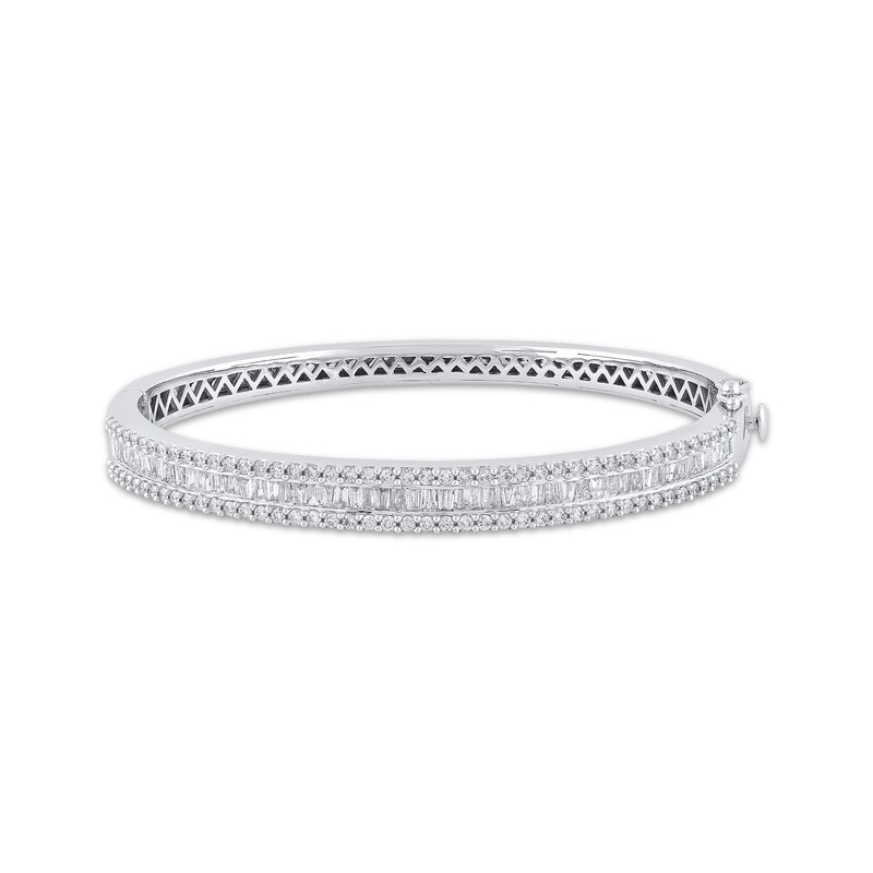 Main Image 1 of Baguette & Round-Cut Diamond Bangle Bracelet 3 ct tw 10K White Gold