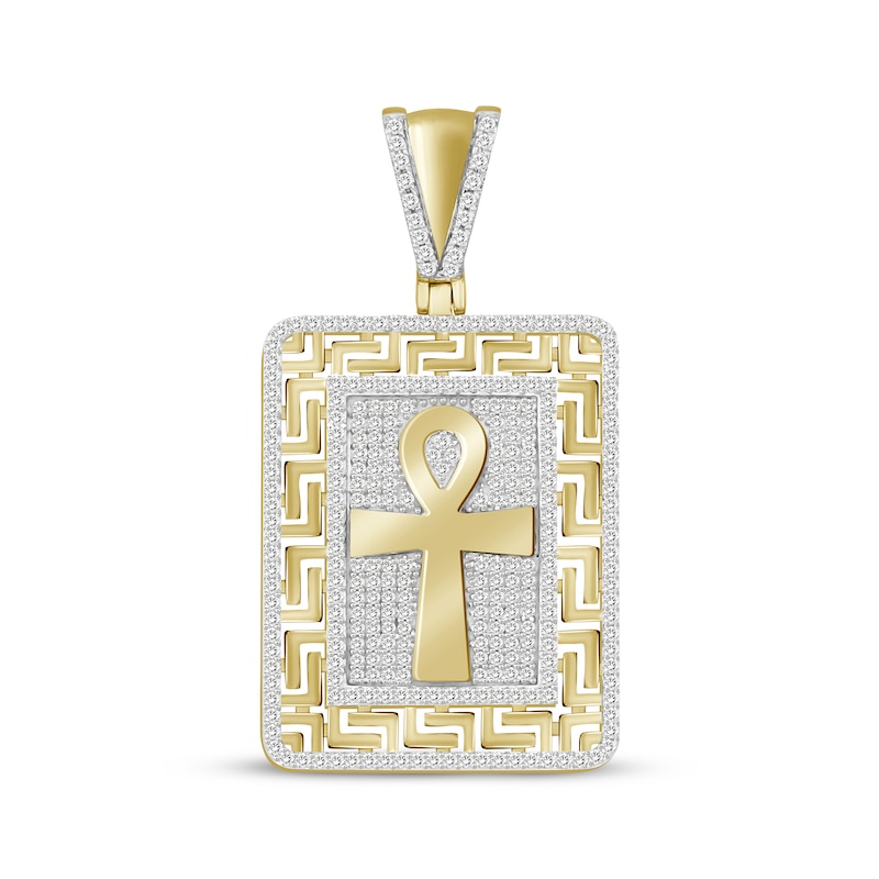 Main Image 1 of Men's Diamond Ankh Greek Key Charm 3/4 ct tw 10K Yellow Gold