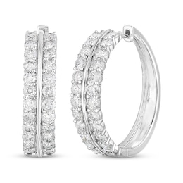 Diamond Two-Row Hoop Earrings 1-7/8 ct tw 14K White Gold