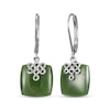 Thumbnail Image 1 of Cushion-Shaped Nephrite Jade Lucky Knot Drop Earrings Sterling Silver