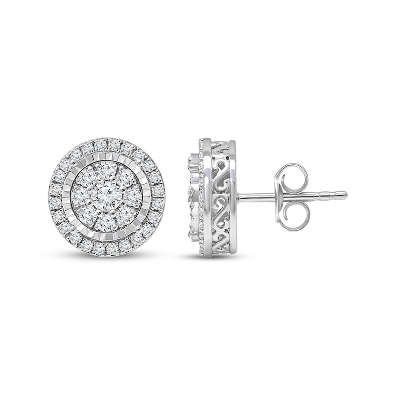 Main Image 1 of Multi-Diamond Halo Stud Earrings 1 ct tw 10K White Gold