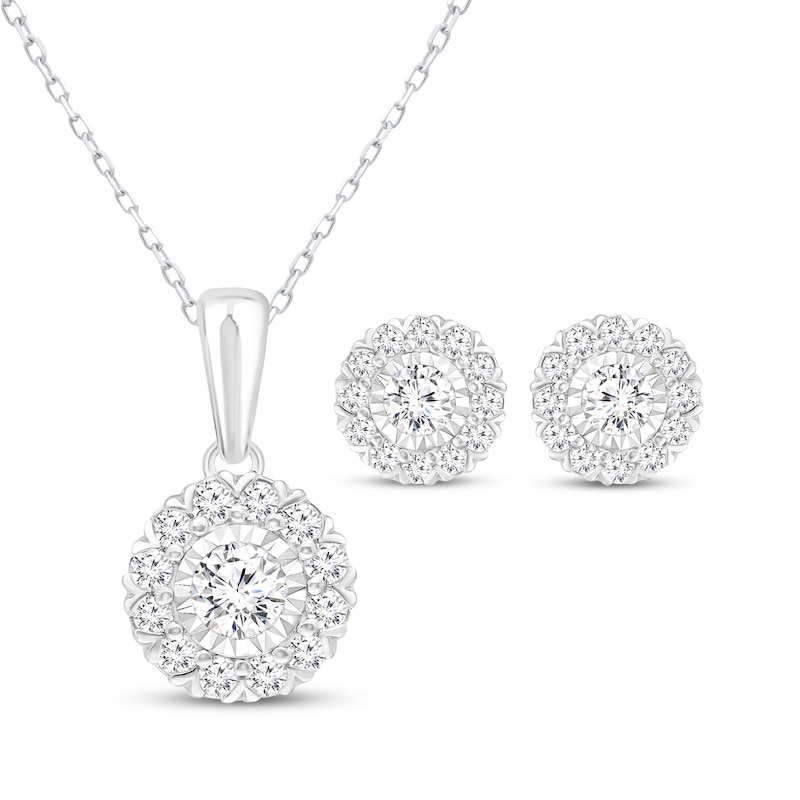 Main Image 1 of Lab-Grown Diamonds by KAY Necklace & Stud Earrings Set 1-1/2 ct tw 10K White Gold