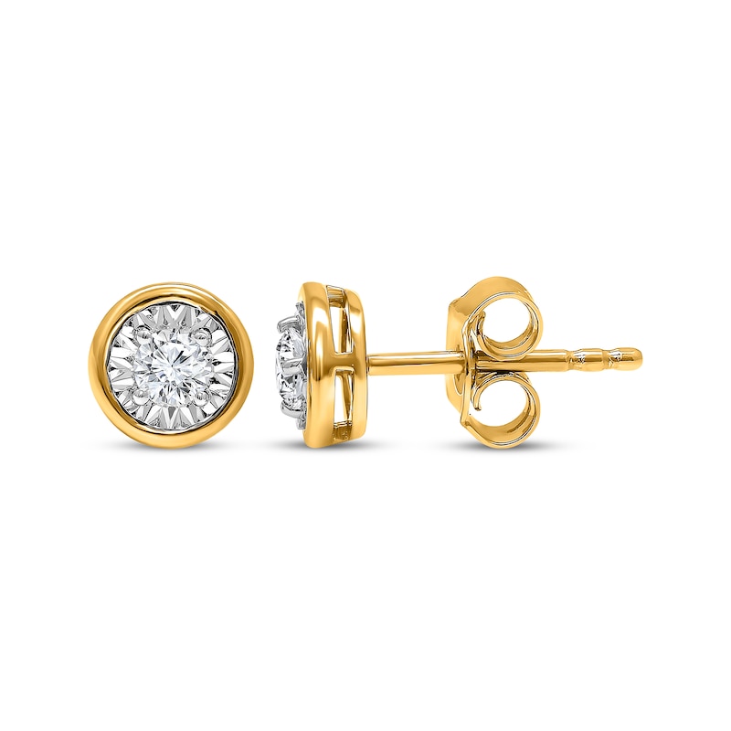 Main Image 1 of Round-Cut Diamond Bezel-Look Solitaire Stud Earrings 1/4 ct tw 10K Yellow Gold (J/I3)