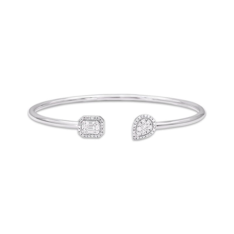 Main Image 1 of Baguette & Round-Cut Multi-Diamond Flex Cuff Bangle 1/2 ct tw 10K White Gold